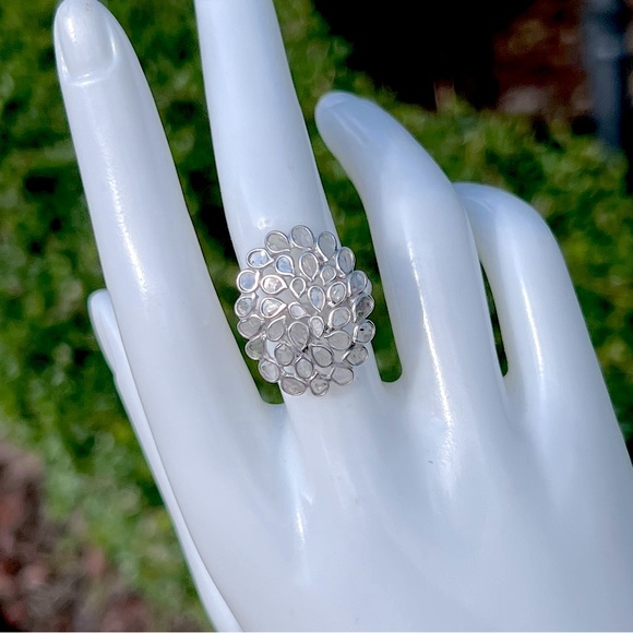 Polki Diamond Sterling Silver Platinum Ring - Picture 10 of 14